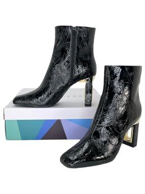 Katy Perry Hollow Heel Black Patent Leather Womens Ankle Boots Size 10M
